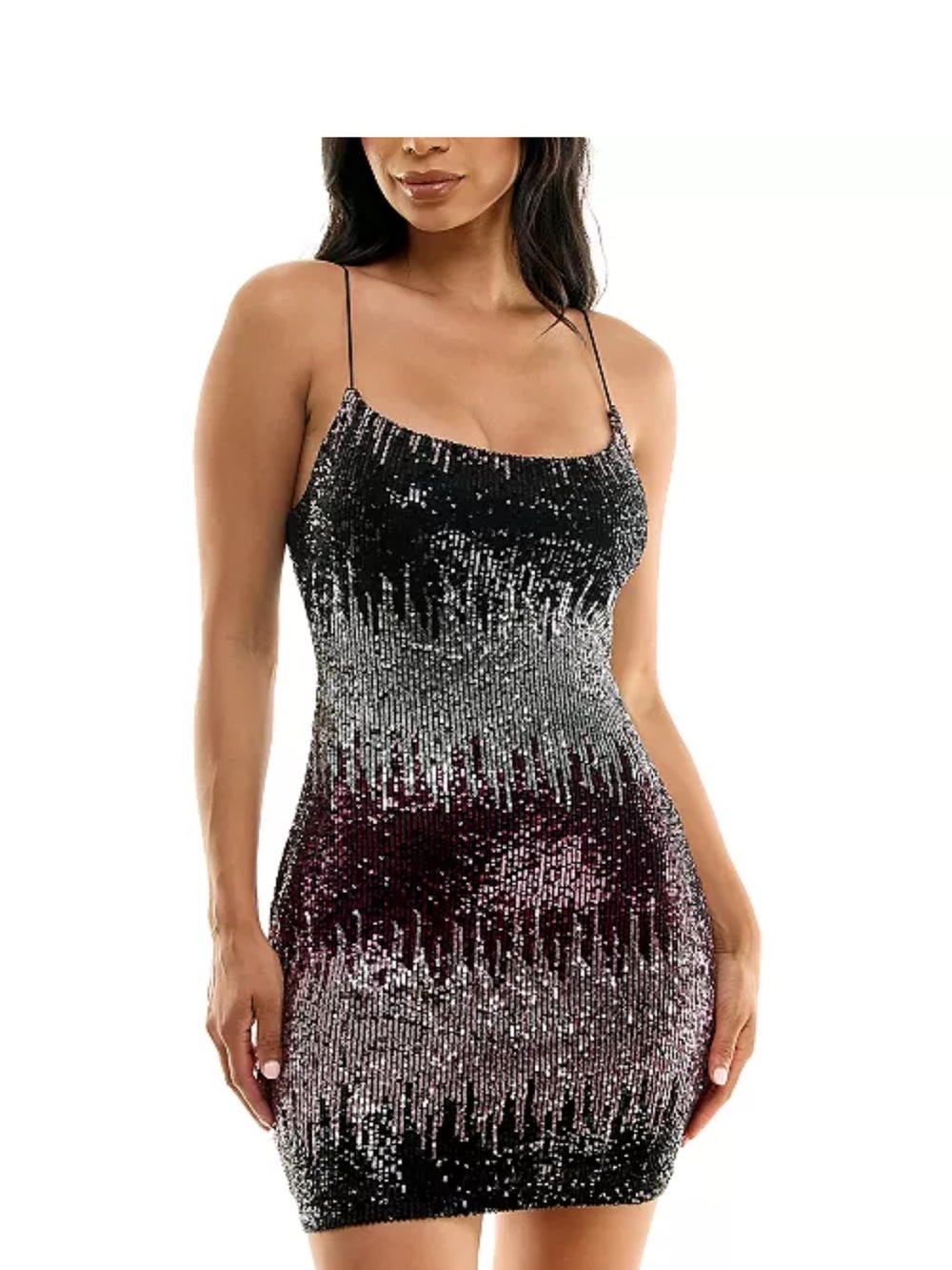 NWT B Darlin Black, Silver, and Burgundy Sequin Ombre Mini Dress